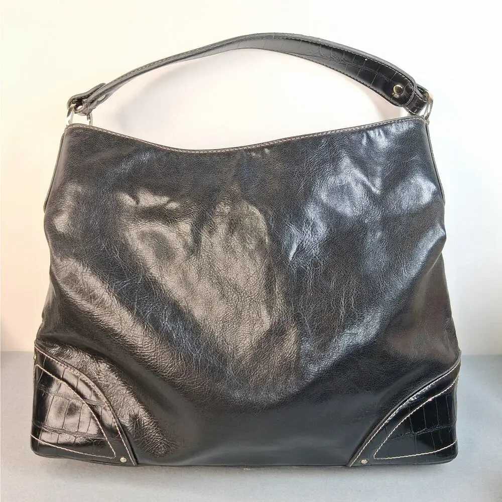 Liz Claiborne Slouchy Hobo Shoulder Bag Purse Black Faux Leather